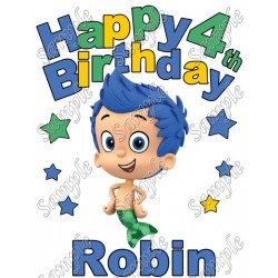 Happy Birthday  Bubble Guppies Gil  Personalized Custom T Shirt Iron on Transfer Decal ~#25